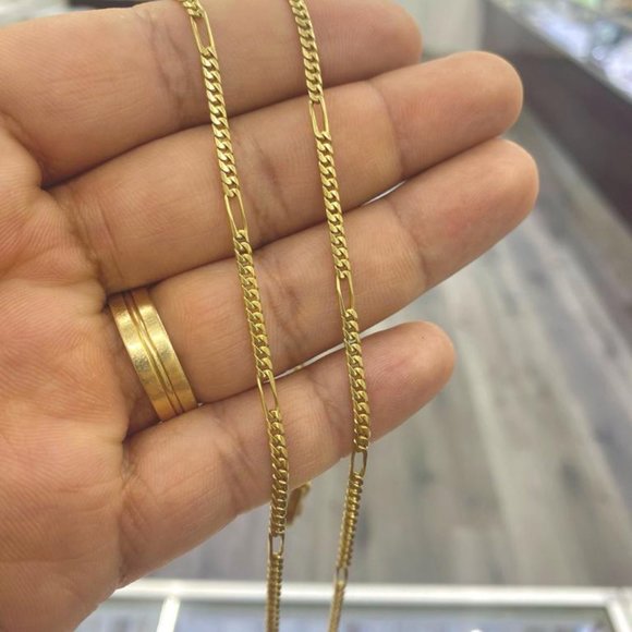 18K Yellow Solid Gold Figaro Cuban Curb Chain 26" Inches for Mens Cadena De Oro - Picture 4 of 4